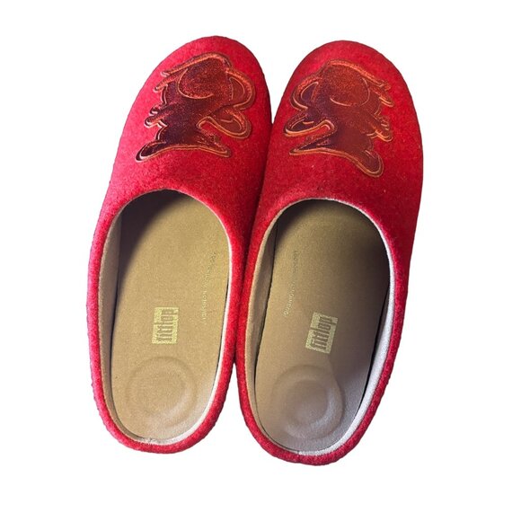 FitFlop Womens Red Wool Mouse Embroidered Slippers US 11 - Picture 2 of 7